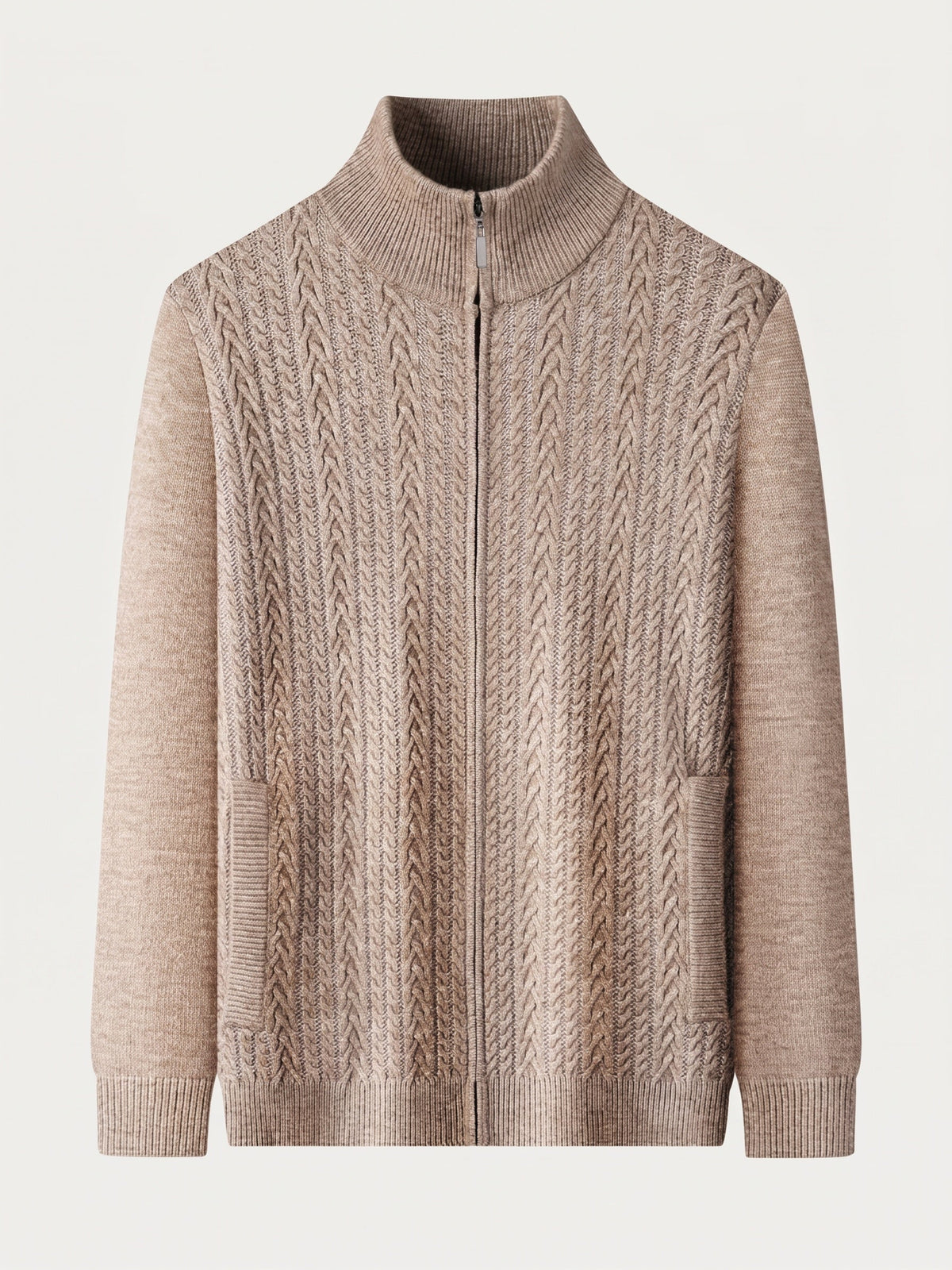 Cable Knit Full Zip Cardigan Sweater Vintage Stand Collar Jacket
