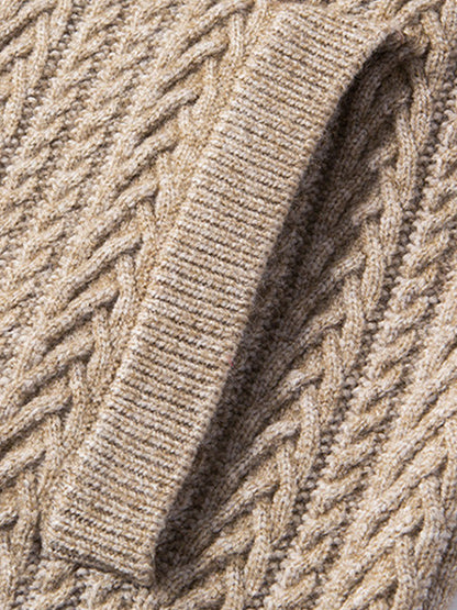 Cable Knit Full Zip Cardigan Sweater Vintage Stand Collar Jacket