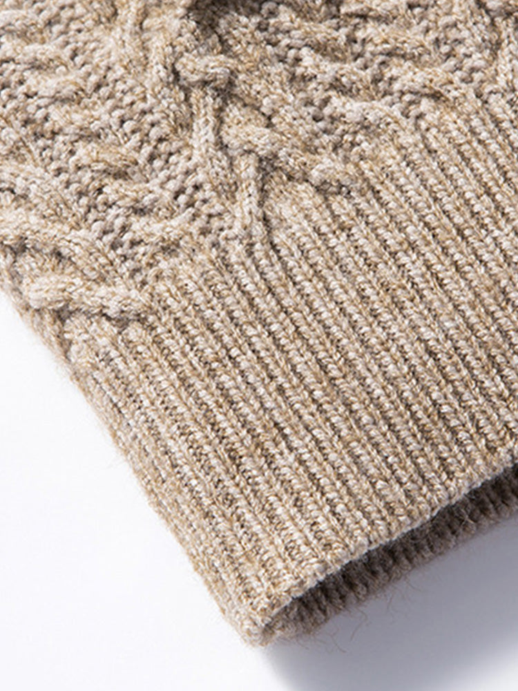 Cable Knit Full Zip Cardigan Sweater Vintage Stand Collar Jacket
