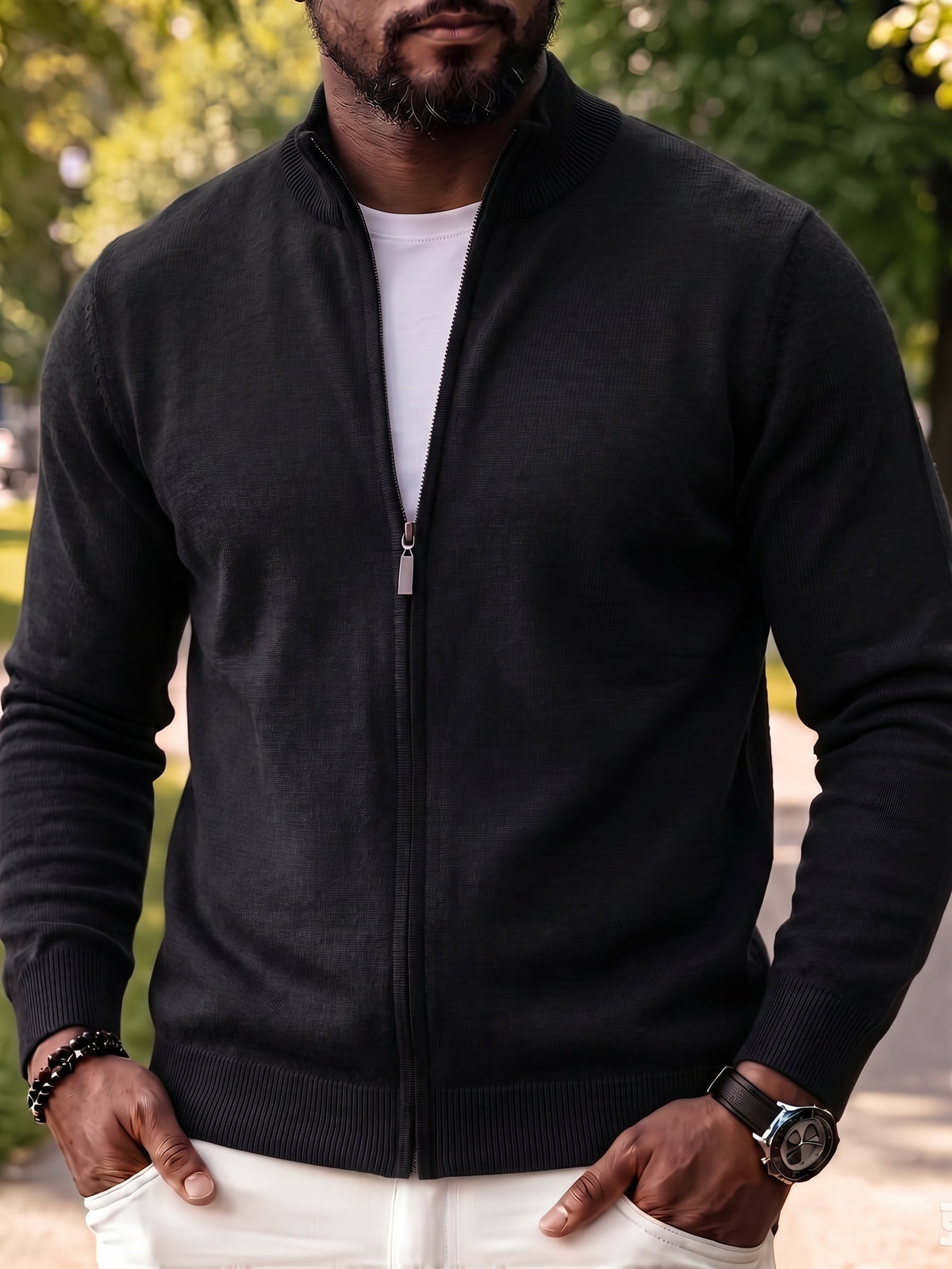 Full Zip Knit Cardigan Sweater Casual Stand Collar Knitted Jacket