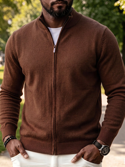 Full Zip Knit Cardigan Sweater Casual Stand Collar Knitted Jacket