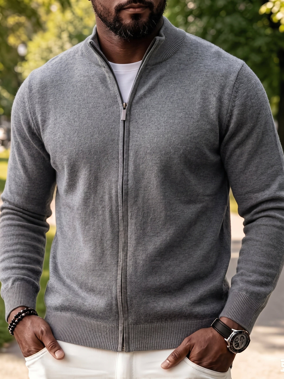 Full Zip Knit Cardigan Sweater Casual Stand Collar Knitted Jacket