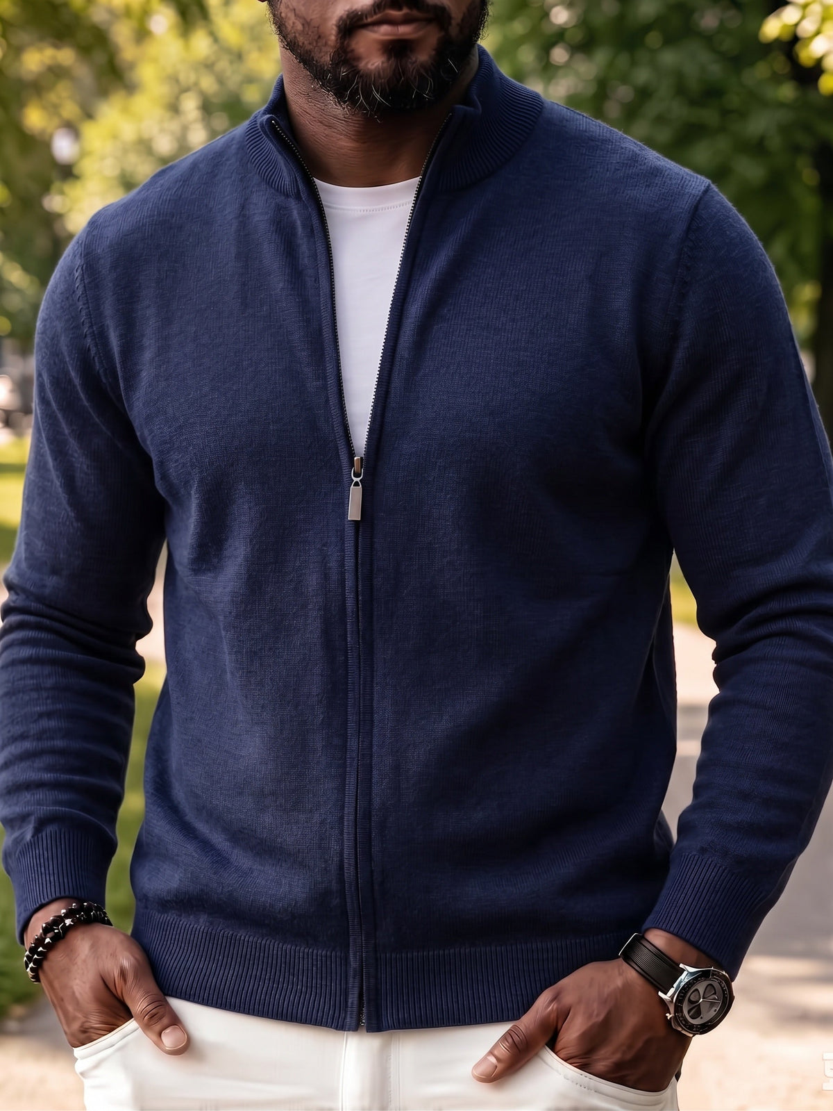 Full Zip Knit Cardigan Sweater Casual Stand Collar Knitted Jacket
