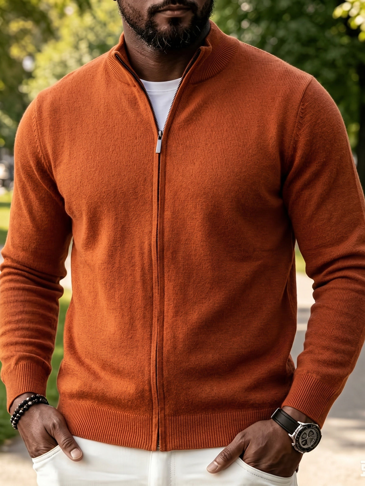 Full Zip Knit Cardigan Sweater Casual Stand Collar Knitted Jacket