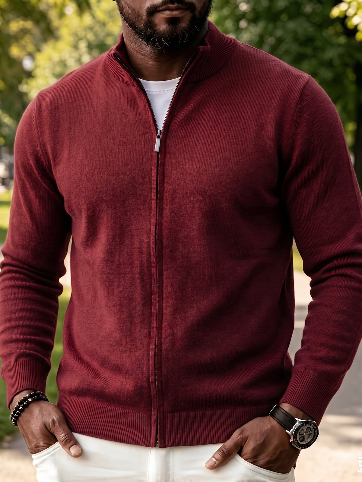 Full Zip Knit Cardigan Sweater Casual Stand Collar Knitted Jacket