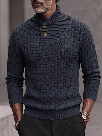 Men's Shawl Mock Neck Textured Knit Pullover Sweater