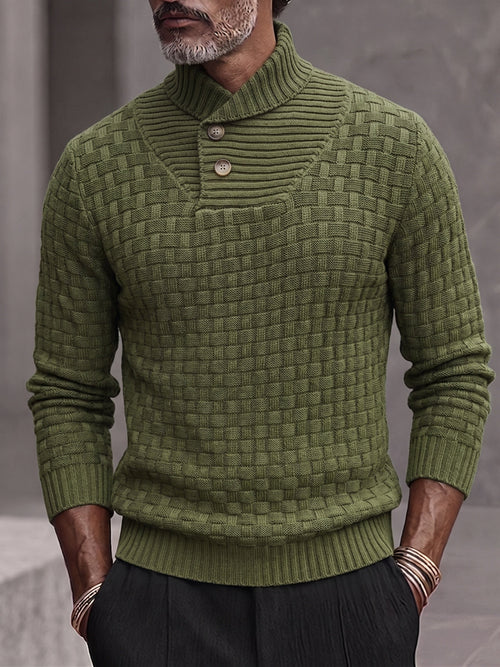 Men's Shawl Mock Neck Textured Knit Pullover Sweater