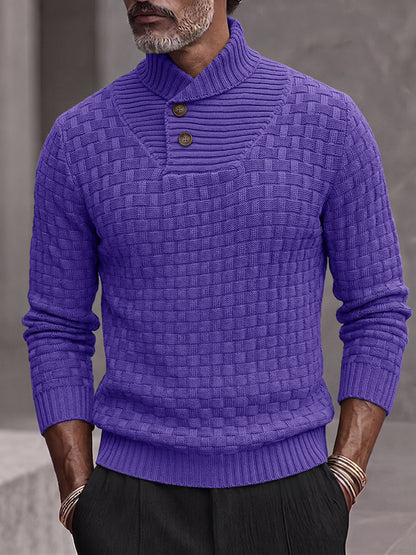 Men's Shawl Mock Neck Textured Knit Pullover Sweater