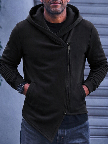 Asymmetric Diagonal Zip Hoodie Streetwear Casual Fleece Jacket