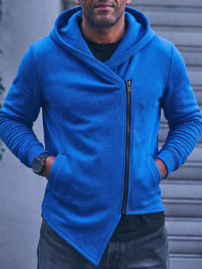 Asymmetric Diagonal Zip Hoodie Streetwear Casual Fleece Jacket