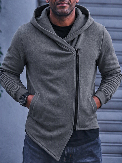 Asymmetric Diagonal Zip Hoodie Streetwear Casual Fleece Jacket