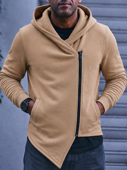 Asymmetric Diagonal Zip Hoodie Streetwear Casual Fleece Jacket