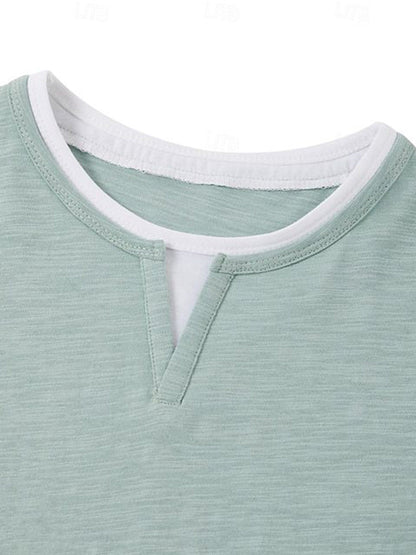 Men's Notch V-Neck Layered Hem Long Sleeve Shirt