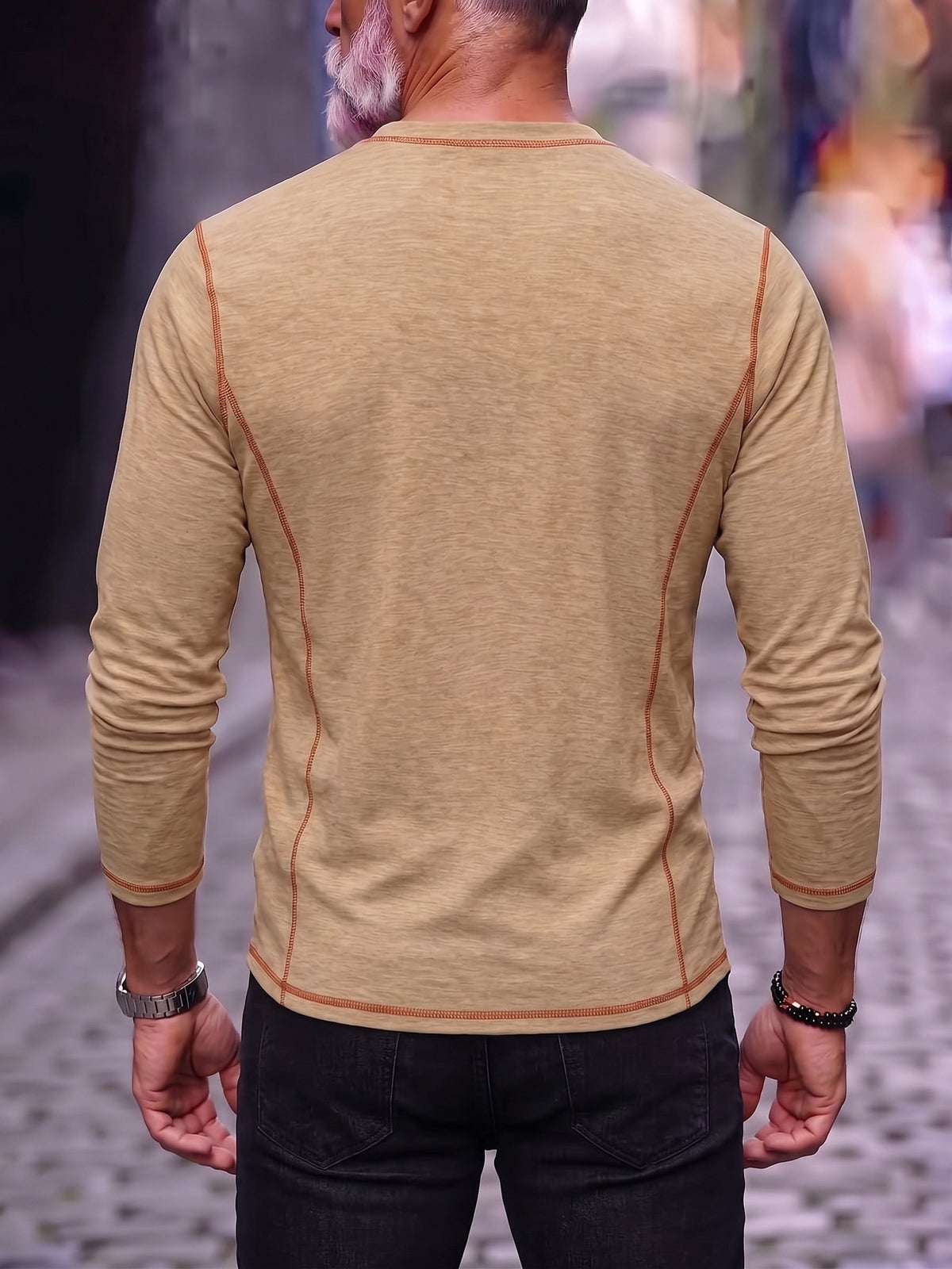 Men's Contrast Stitch Henley Long Sleeve Shirt