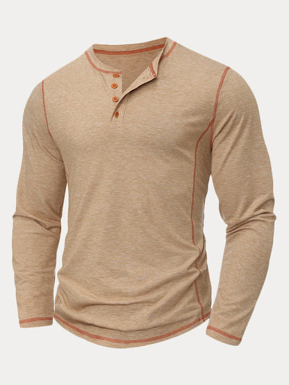 Men's Contrast Stitch Henley Long Sleeve Shirt