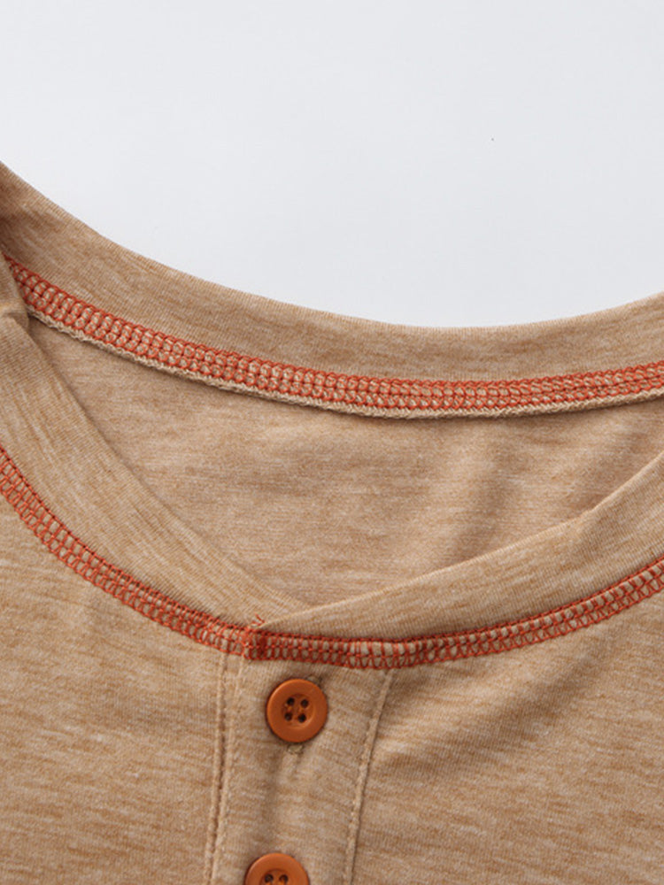 Men's Contrast Stitch Henley Long Sleeve Shirt