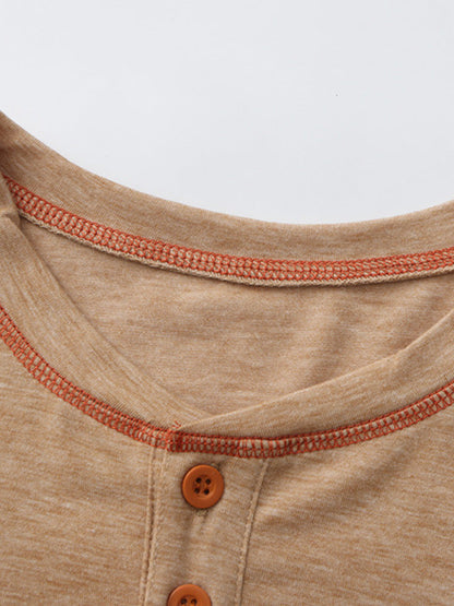 Men's Contrast Stitch Henley Long Sleeve Shirt