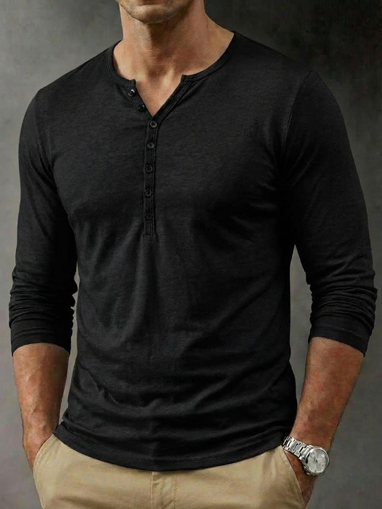 Casual Button Henley Long Sleeve Tee