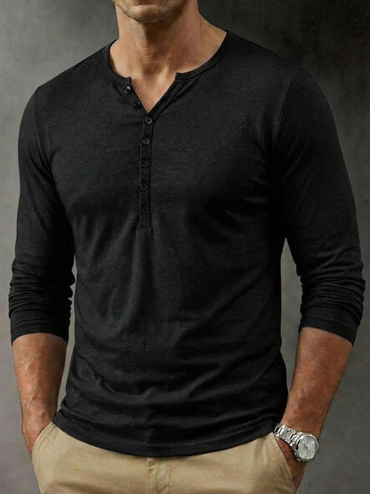 Casual Button Henley Long Sleeve Tee