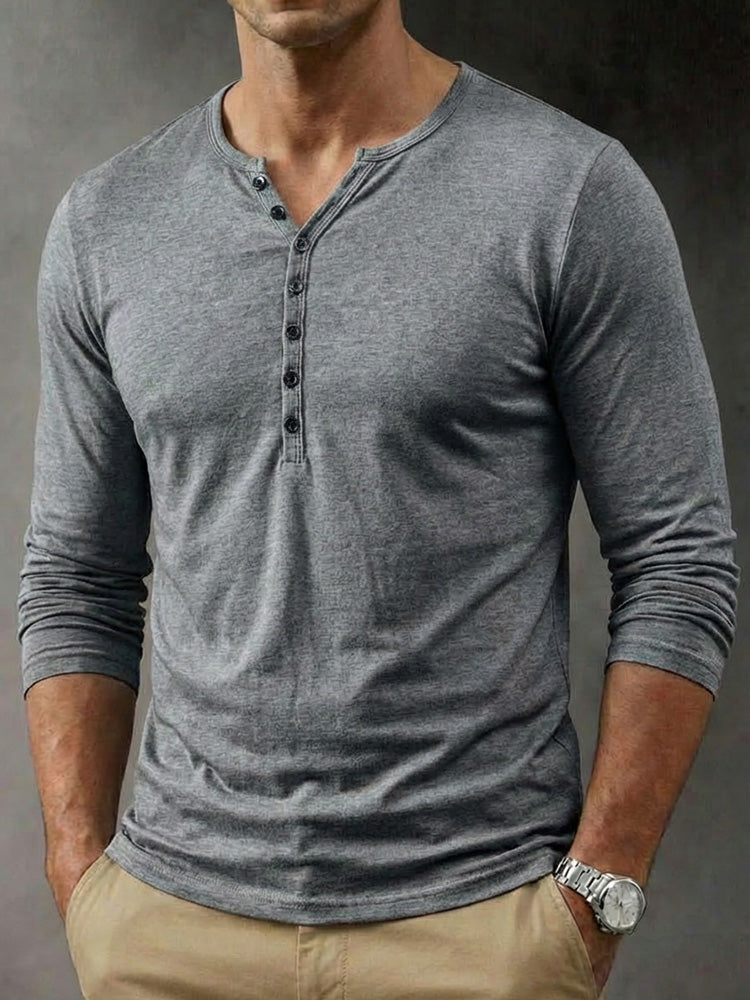 Casual Button Henley Long Sleeve Tee