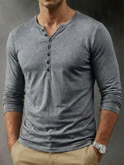 Casual Button Henley Long Sleeve Tee