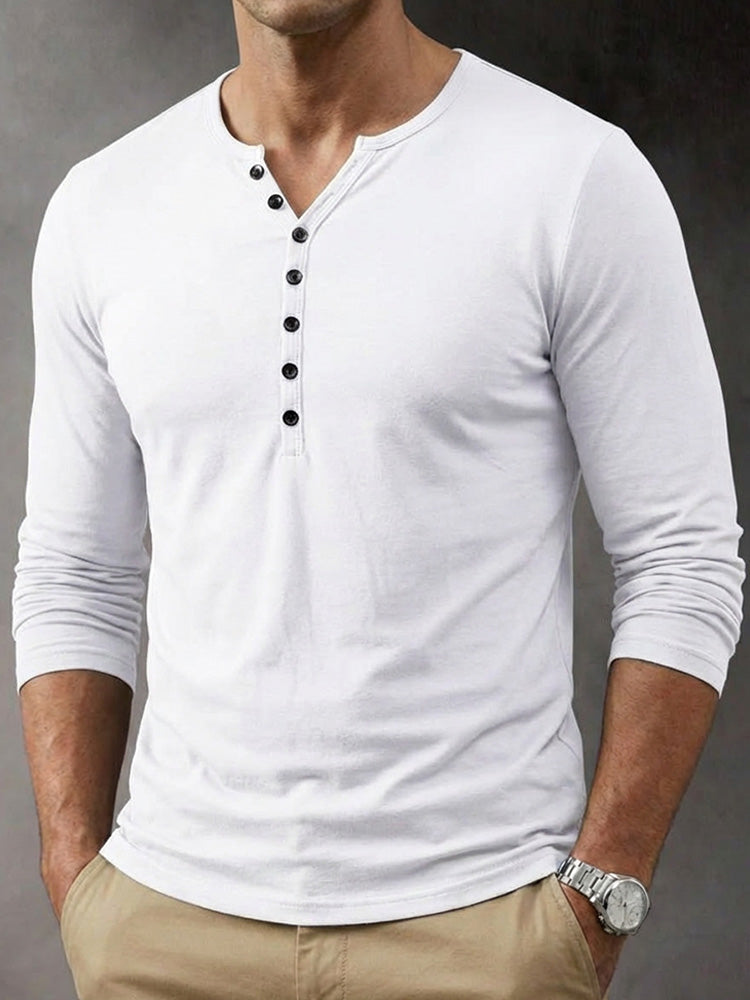 Casual Button Henley Long Sleeve Tee