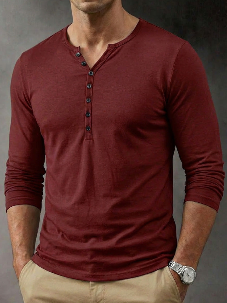 Casual Button Henley Long Sleeve Tee
