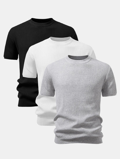3 Pieces Ribbed Crew Neck Knit T-Shirt