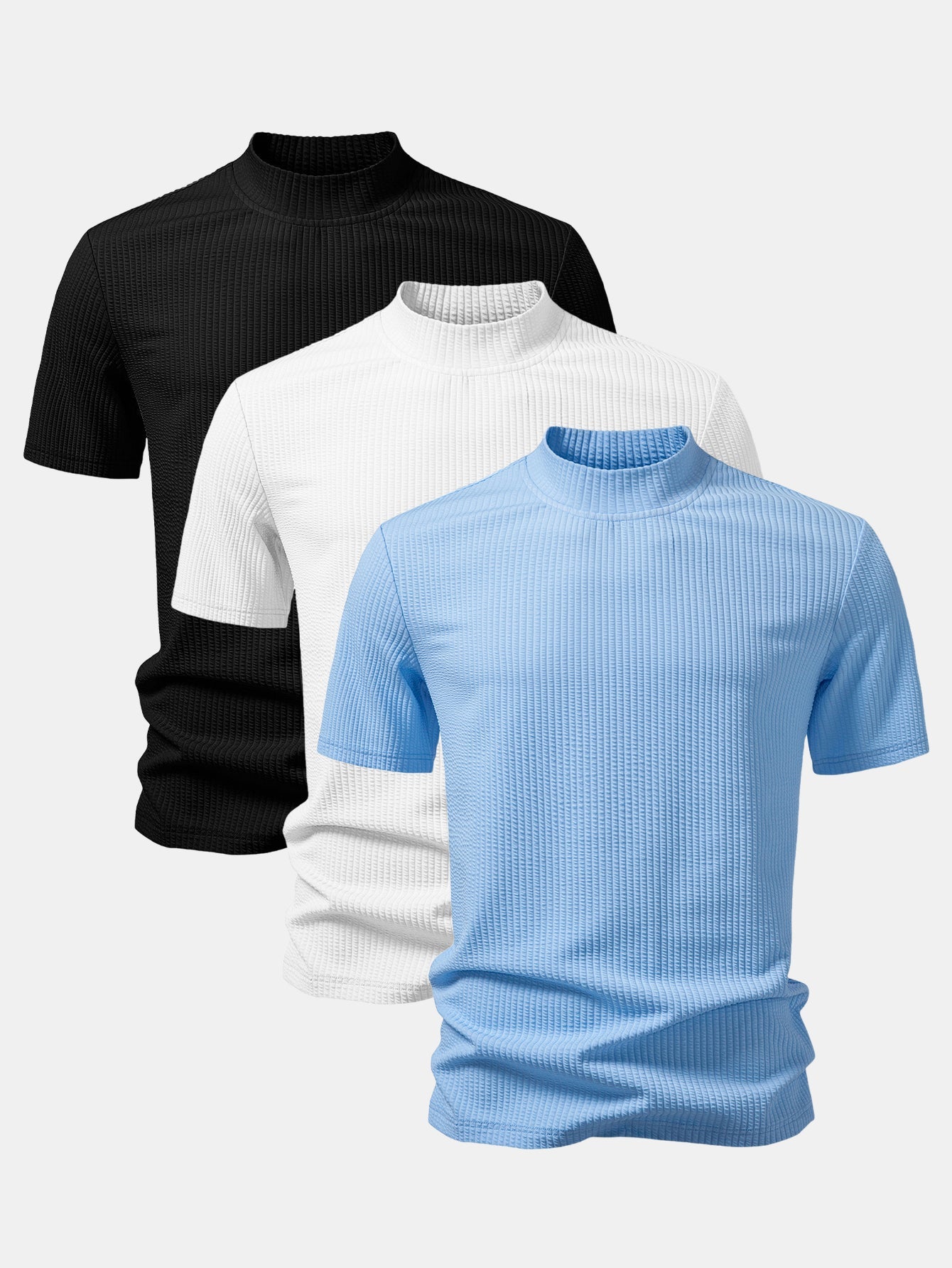3 Pieces Ribbed  Mock Neck T-Shirt