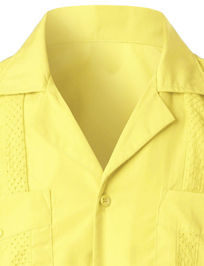 Men's Summer Cool Embroidery Cuban Guayabera Short Sleeve Button Up Beach Shirt