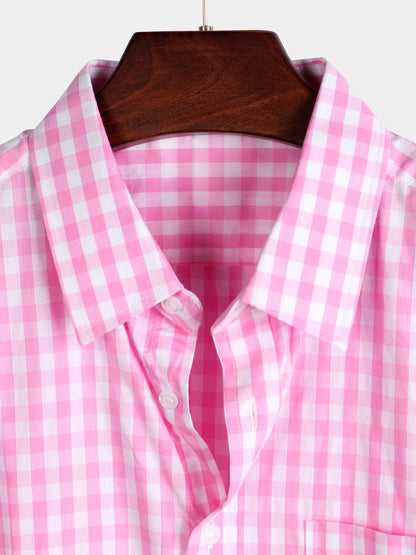 Men's Casual Solid Color Plaid Cotton Pocket Shirt