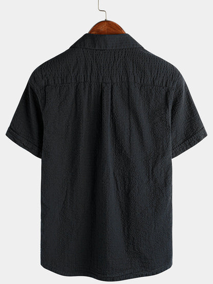 Men's Cotton Pocket Casual Solid Color Beach Summer Button Up Short Sleeve Shirt