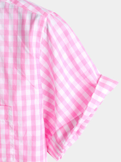 Men's Casual Solid Color Plaid Cotton Pocket Shirt