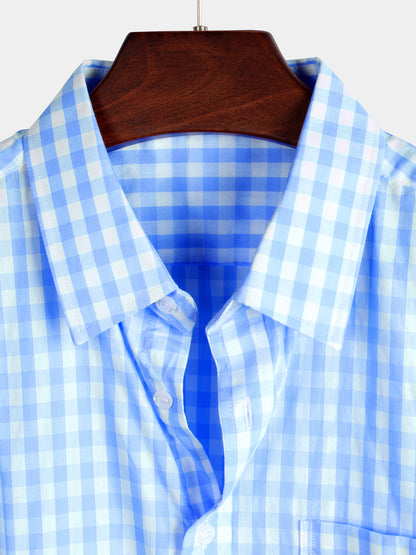 Men's Casual Solid Color Plaid Cotton Pocket Shirt