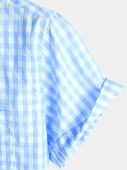 Men's Casual Solid Color Plaid Cotton Pocket Shirt