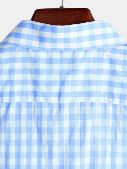 Men's Casual Solid Color Plaid Cotton Pocket Shirt