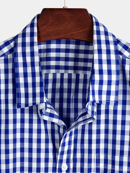 Men's Casual Solid Color Plaid Cotton Pocket Shirt
