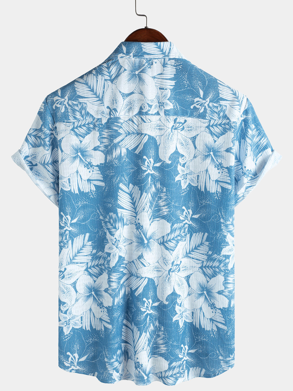 Men’s Blue Tropical Print Summer Beach Short Sleeve Shirt