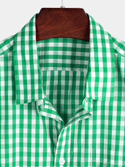 Men's Casual Solid Color Plaid Cotton Pocket Shirt