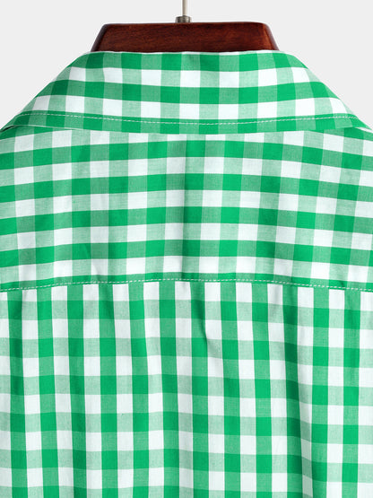 Men's Casual Solid Color Plaid Cotton Pocket Shirt