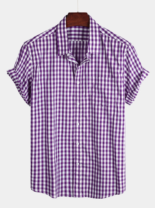 Men's Casual Solid Color Plaid Cotton Pocket Shirt