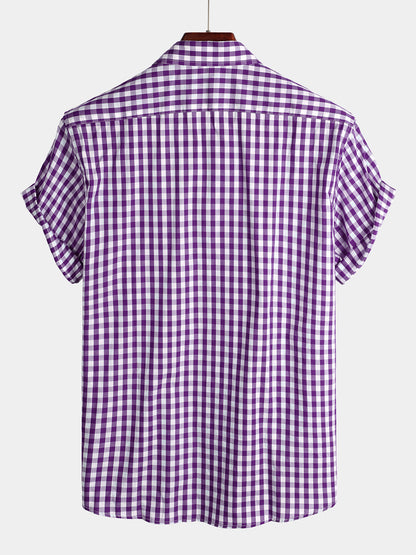 Men's Casual Solid Color Plaid Cotton Pocket Shirt