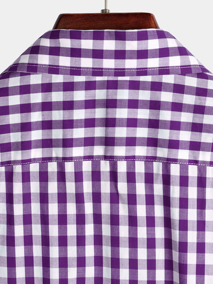 Men's Casual Solid Color Plaid Cotton Pocket Shirt