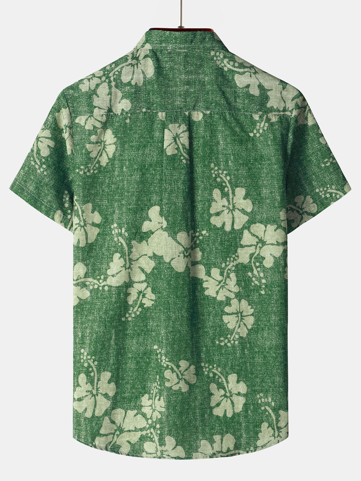 Men's Floral Hawaiian Pocket Green Button Up Short Sleeve Shirt