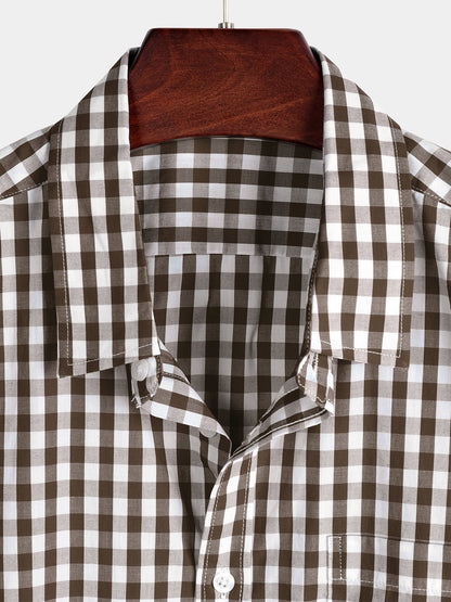 Men's Casual Solid Color Plaid Cotton Pocket Shirt