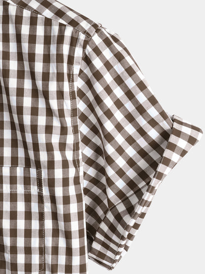 Men's Casual Solid Color Plaid Cotton Pocket Shirt