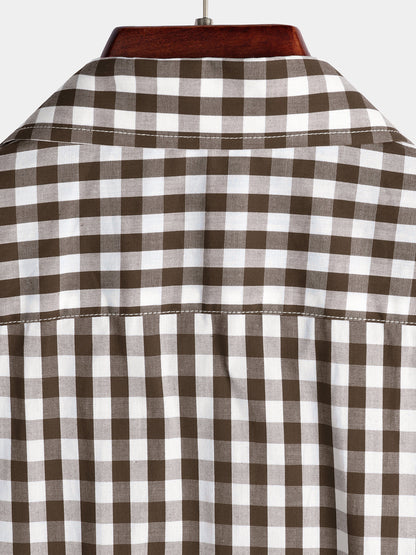 Men's Casual Solid Color Plaid Cotton Pocket Shirt