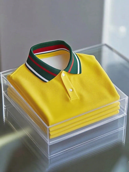 Men's Business Logo Button-Down Short Sleeve Polo Shirt