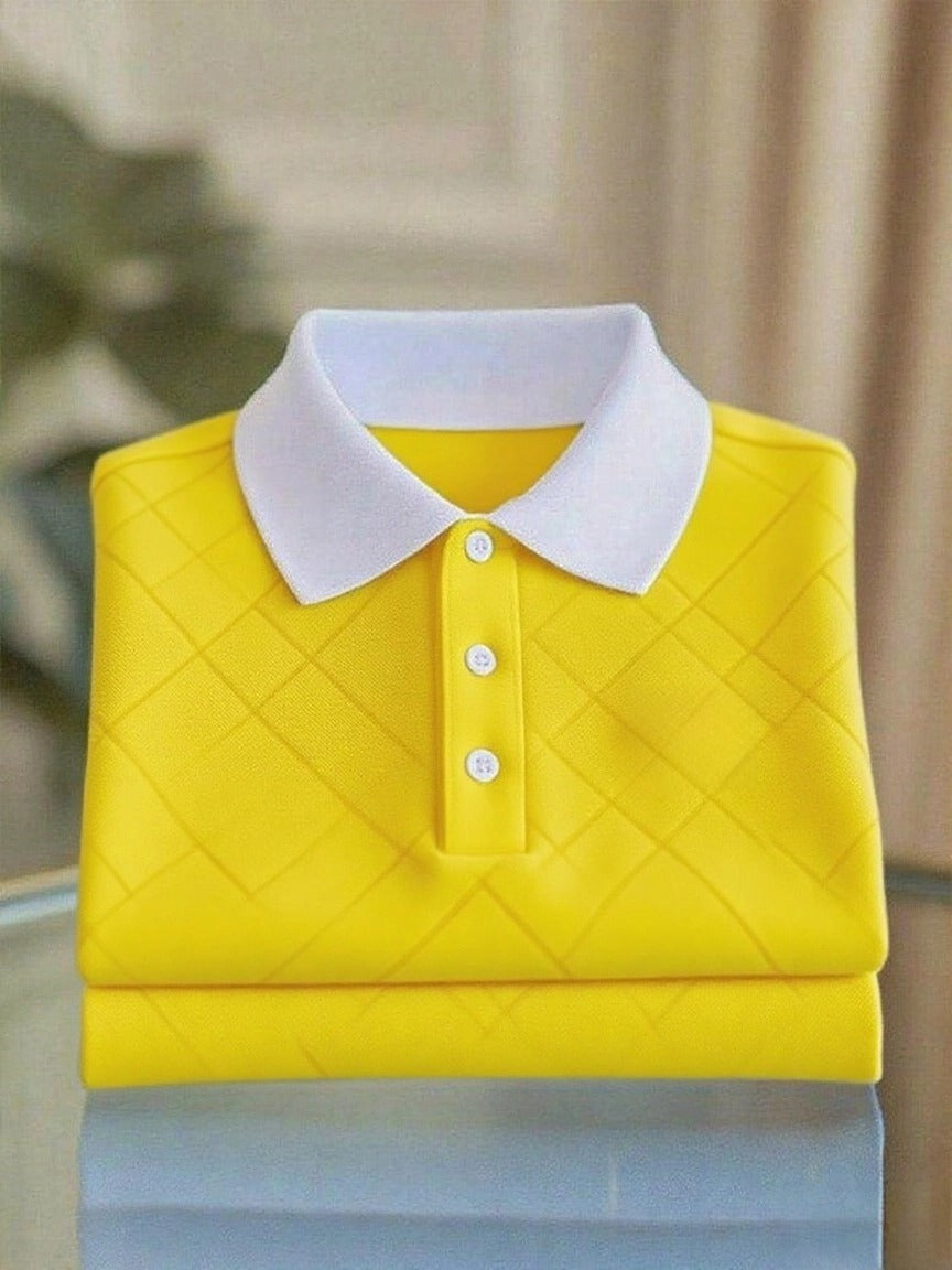 Men's Business Casual Logo Button Short Sleeve Polo Shirt