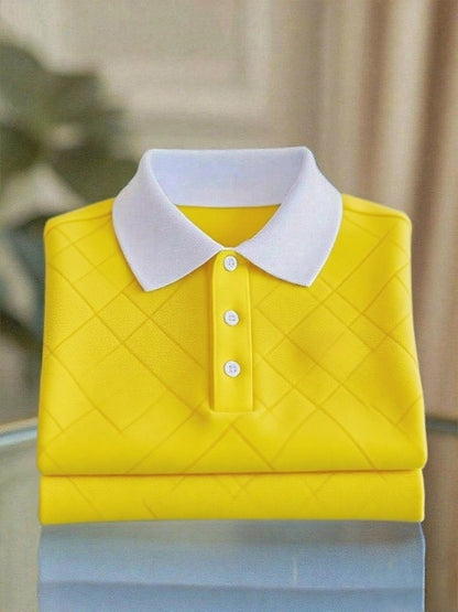 Men's Business Casual Logo Button Short Sleeve Polo Shirt